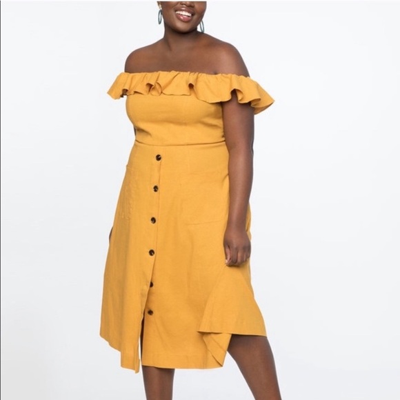 Eloquii Dresses & Skirts - Eloquii Mustard Off The Shoulder Ruffle Dress